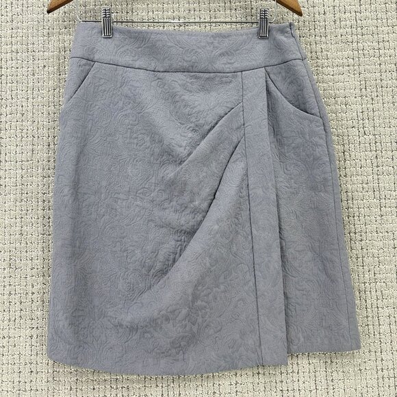 MANOUSH Skirt Womens Size 8 Gray Jaquard Floral  A-Line Faux Wrap Pockets - Picture 1 of 9